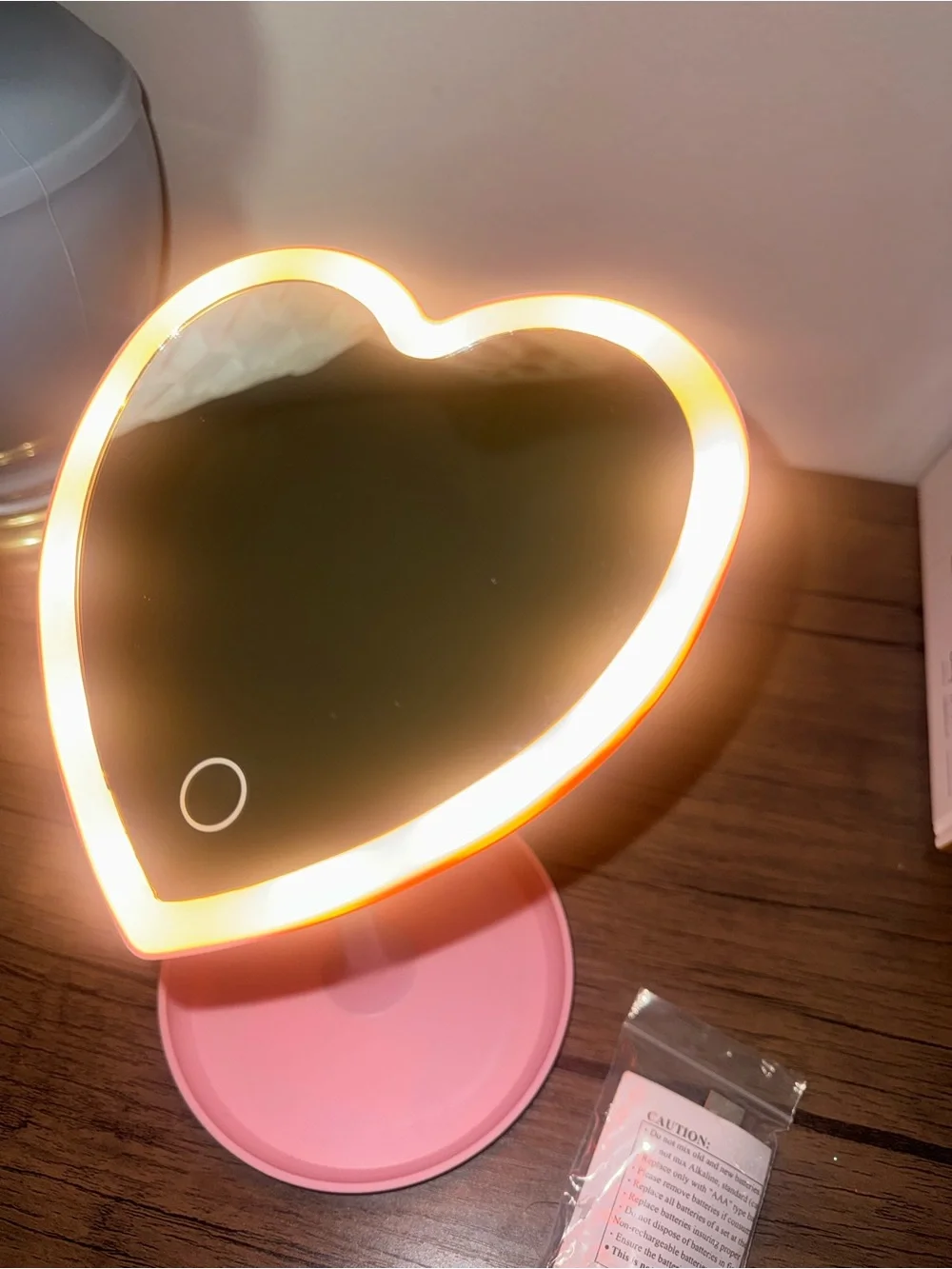 Light Up Heart Desk Mirror - Pink Vanity Makeup Mirror with Tray
